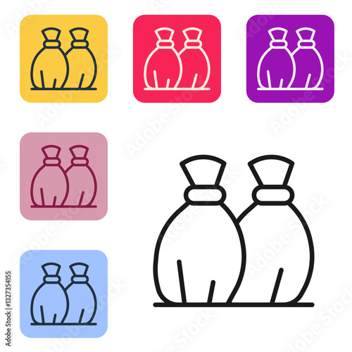 Black line Garbage bag icon isolated on white background. Set icons in color square buttons. Vector