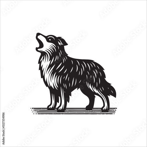 Simple Border Collie Baking Vector Icon – Vintage Logo & Retro Illustration