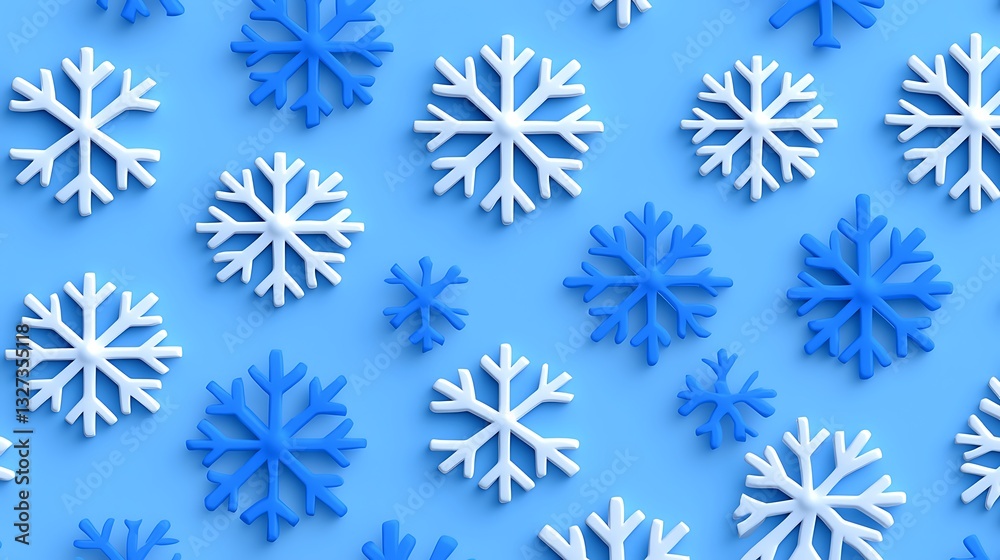 3D snowflakes scattered on blue surface, winter festive background, for holiday design or wallpaper 3D snowflakes scattered on blue surface, winter festive background, for holiday design or wallpaper