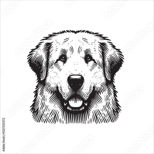 Simple Great Pyrenees Front Head Face Vector Icon – Vintage Logo & Retro Illustration