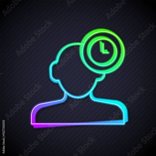 Glowing neon line Insomnia icon isolated on black background. Sleep disorder with capillaries and pupils. Fatigue and stress. Vector