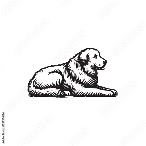 Simple Great Pyrenees Relaxing Vector Icon – Vintage Logo & Retro Illustration
