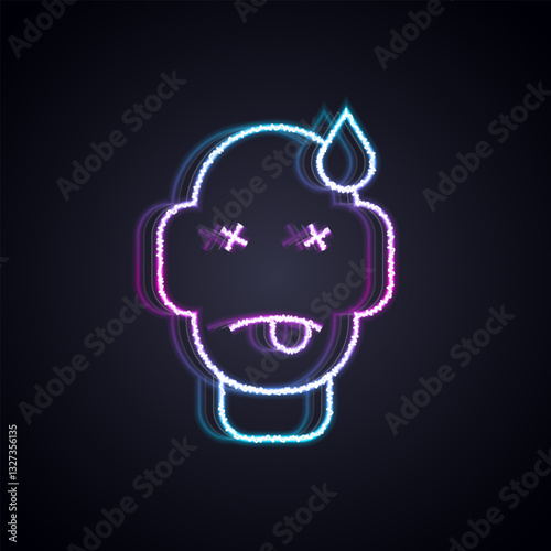 Glowing neon line Man poisoning icon isolated on black background. Vector