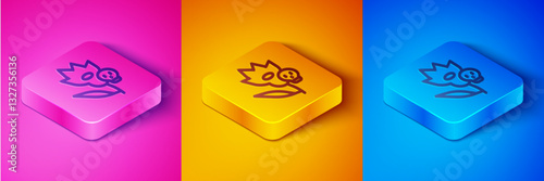 Isometric line Poison flower icon isolated on pink and orange, blue background. Square button. Vector