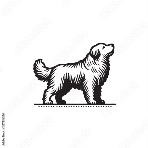 Simple Great Pyrenees Standing Vector Icon – Vintage Logo & Retro Illustration