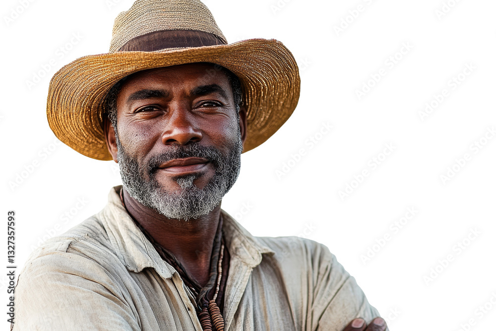 Man with a straw hat and beard smiling outdoors Man with a straw hat and beard smiling outdoors