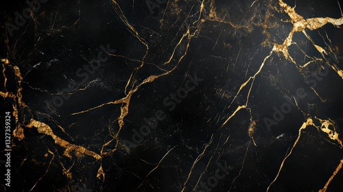 Opulent Veins: An elegant pattern of golden veins gracefully traverses a solid, black marble surface, reflecting luxury and sophistication. © Andrew