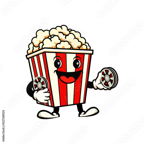 opcorn Mascot Logo – Fun Movie Theater Design, Popcorn mascot logo, Movie snack cartoon, Kawaii popcorn character, Cute cinema food logo, Smiling popcorn bucket, Animated popcorn design, Fun theater s