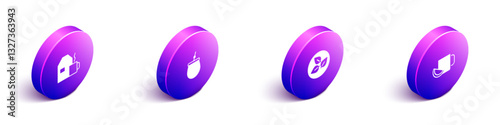 Set Isometric Cup of tea with milk, Mate, Tea leaf and lemon icon. Vector