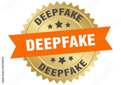 deepfake. deepfake round orange and gold label isolated on transparent background