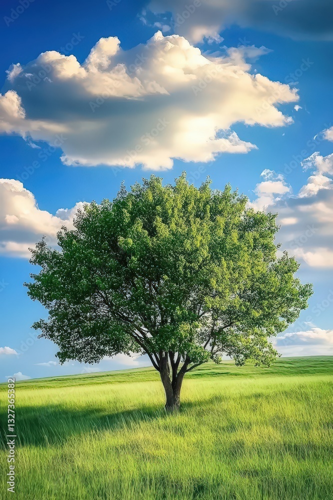 Obraz premium Green tree against blue sky. Selective focus.