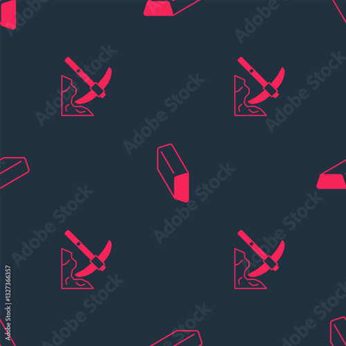 Set Gold mining and bars on seamless pattern. Vector