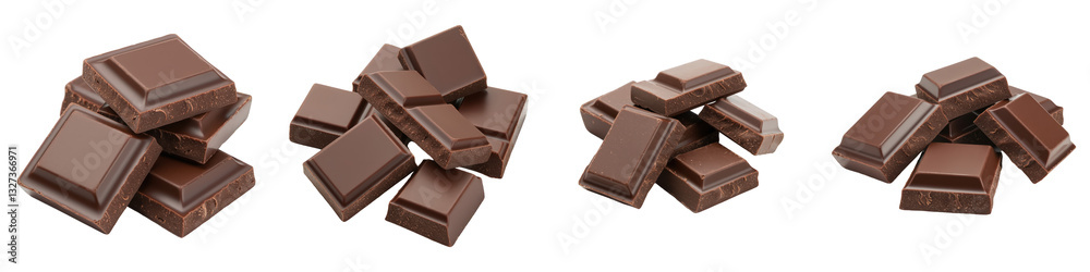 Set of Broken Dark Chocolate Pieces Set of Broken Dark Chocolate Pieces