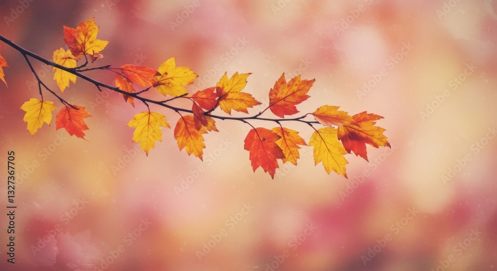 Autumn Branch with Colorful Leaves - A branch with vibrant orange and yellow autumn leaves against a soft, blurred background. Perfect for fall themes Autumn Branch with Colorful Leaves - A branch with vibrant orange and yellow autumn leaves against a soft, blurred background. Perfect for fall themes