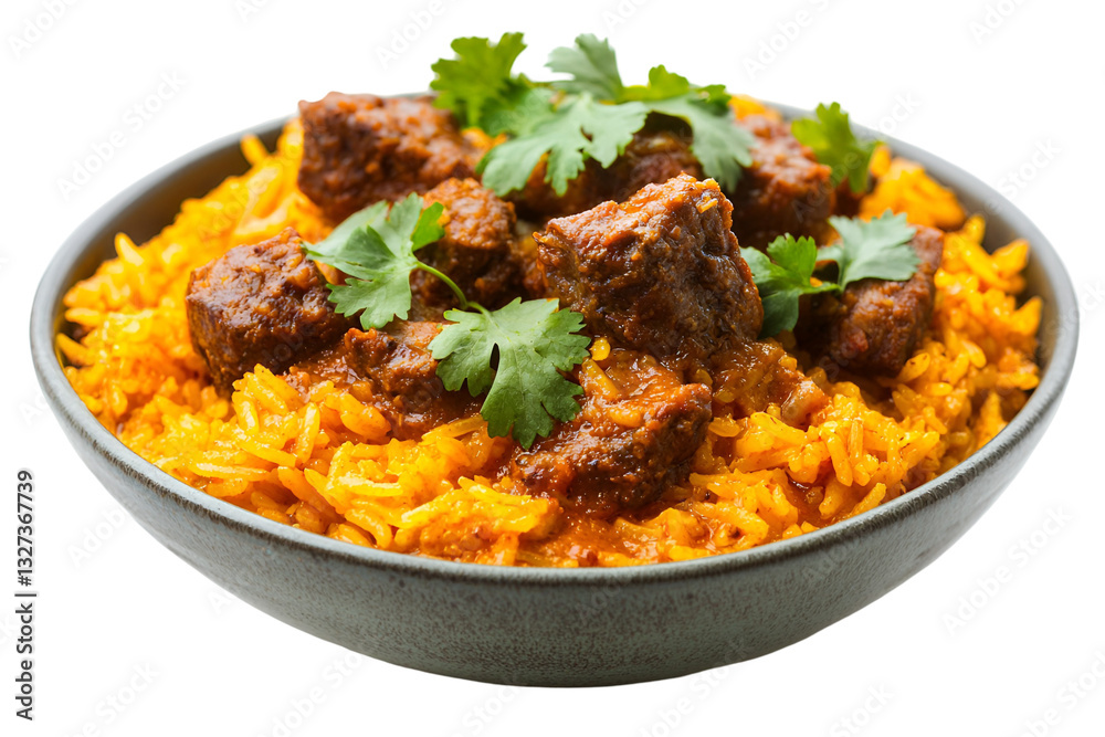 Exquisite lamb curry with basmati rice and vibrant cilantro garnish served Exquisite lamb curry with basmati rice and vibrant cilantro garnish served