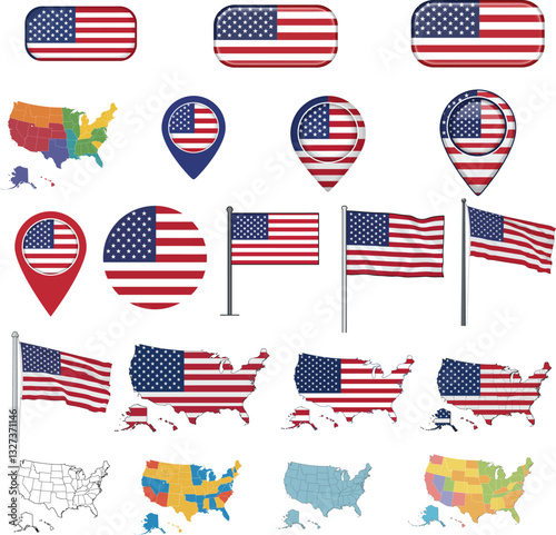 united states of america map usa icon sheet