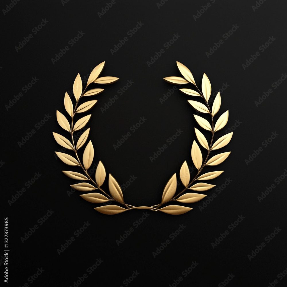 Fototapeta premium Golden laurel leaves form a wreath symbol of victory and award