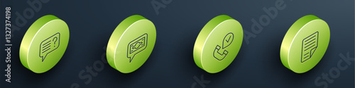 Set Isometric line Unknown search, Stacks paper money cash, Telephone handset and File document icon. Vector