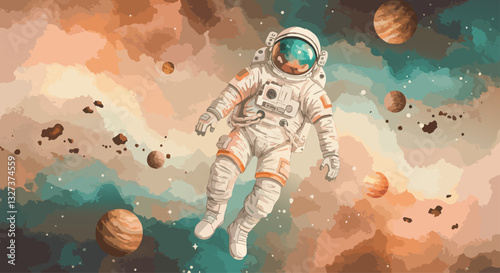 Astronaut in spacesuit. Astronaut floating in open space. EPS 10 version.