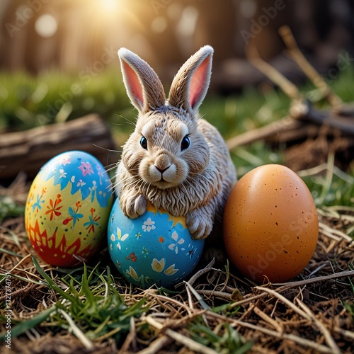 Abstract Easter illustration with a rabbit.