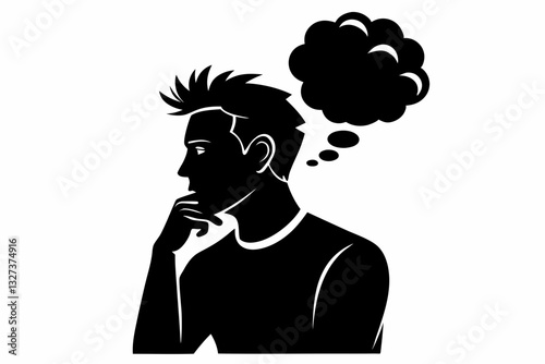 a man thinking line art silhouette vector illustration	