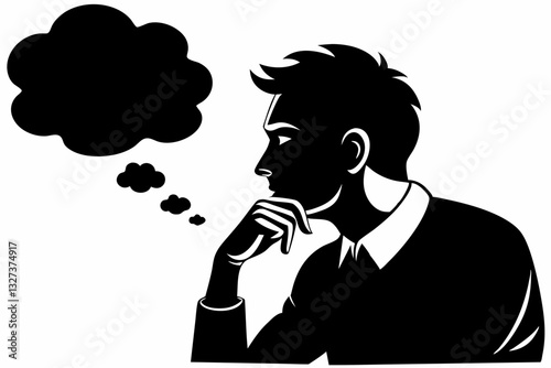 a man thinking line art silhouette vector illustration	