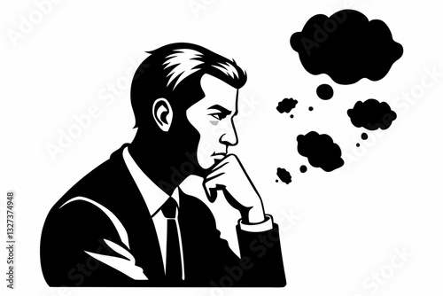 a man thinking line art silhouette vector illustration	