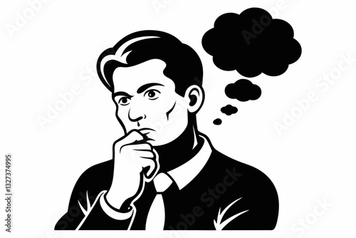 a man thinking line art silhouette vector illustration	
