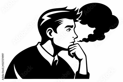 a man thinking line art silhouette vector illustration	