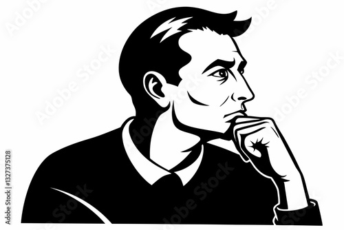 a man thinking line art silhouette vector illustration	