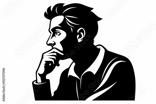 a man thinking line art silhouette vector illustration	