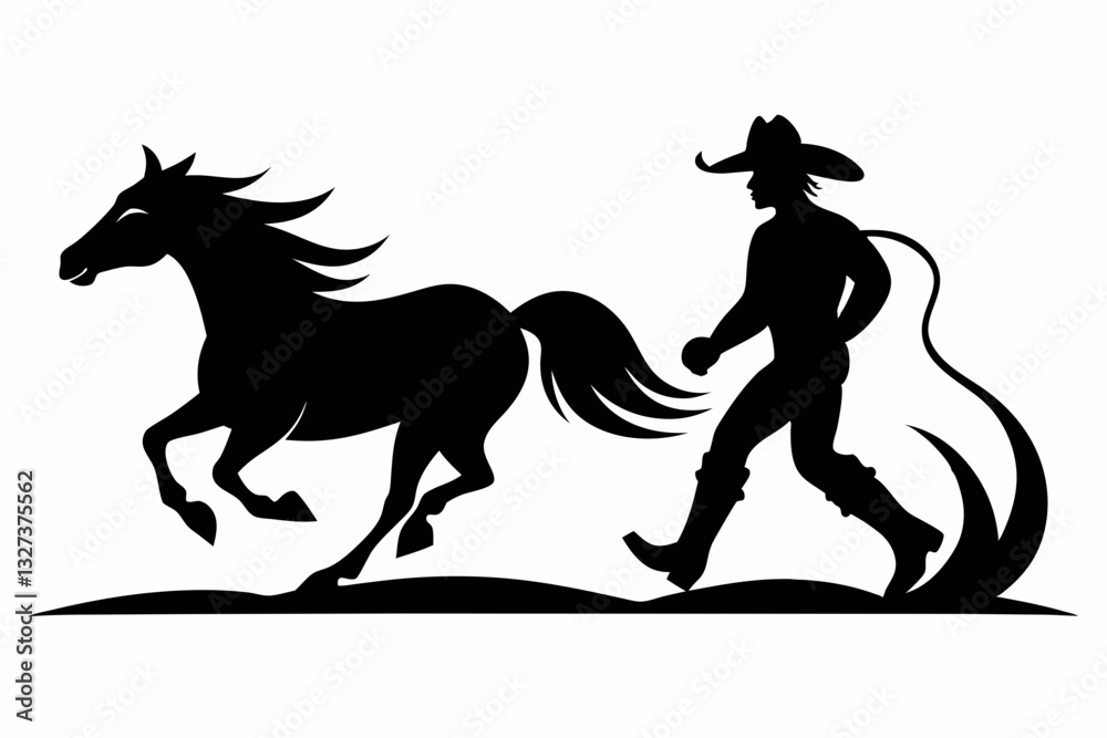 cowboy and horse running line art silhouette vector illustration cowboy and horse running line art silhouette vector illustration
