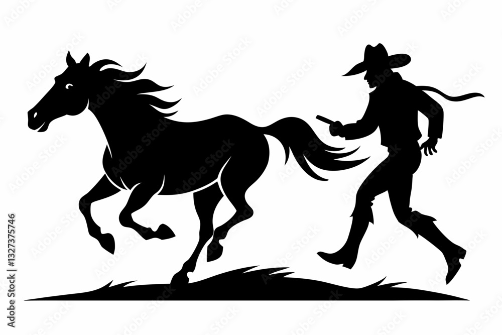 cowboy and horse running line art silhouette vector illustration cowboy and horse running line art silhouette vector illustration