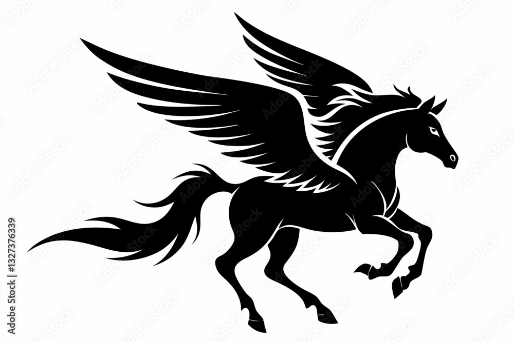 Fototapeta premium flying pegasus line art silhouette vector illustration 