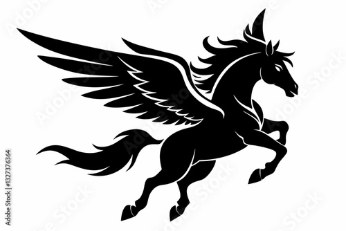 flying pegasus line art silhouette vector illustration	