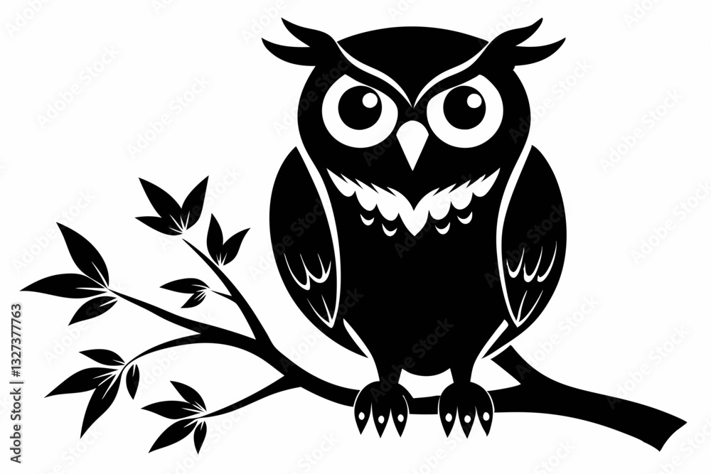 Fototapeta premium owl with a tree branch line art silhouette vector illustration 