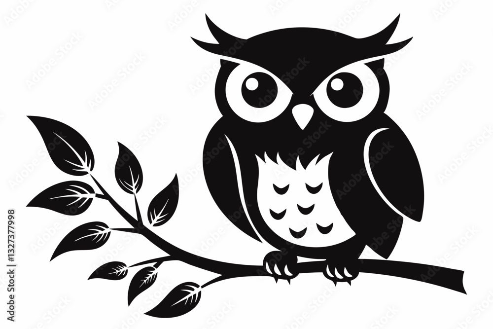 Obraz premium owl with a tree branch line art silhouette vector illustration 