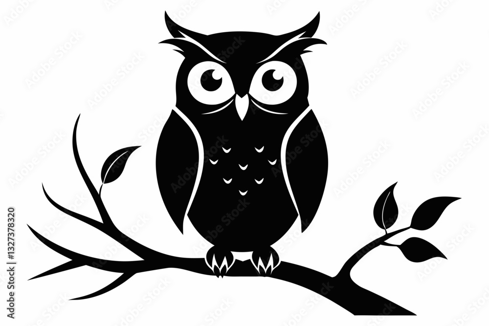 Naklejka premium owl with a tree branch line art silhouette vector illustration