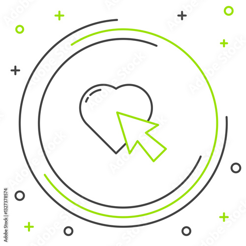 Line Heart and cursor click icon isolated on white background. Online dating. Click on like button. International Happy Women Day. Colorful outline concept. Vector