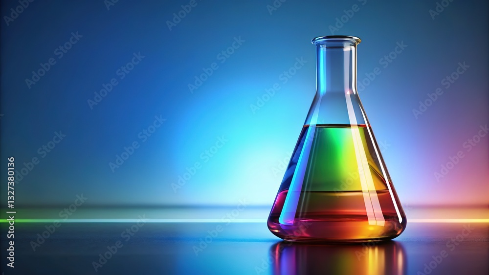 Right-side Erlenmeyer flask, copy space for left-side text. Right-side Erlenmeyer flask, copy space for left-side text.