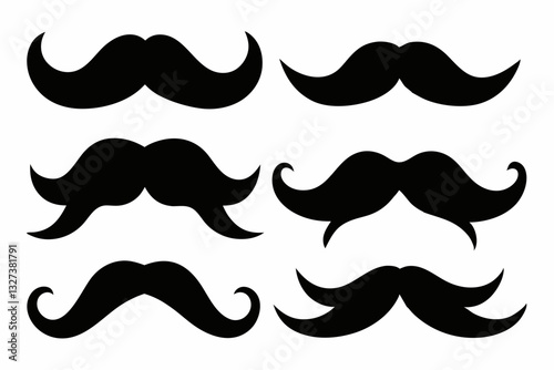 set of mustaches line art silhouette vector illustration