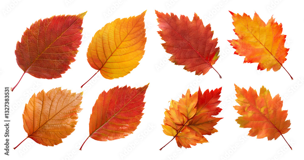 Fototapeta premium Colorful Autumn Leaves Collection for Seasonal Backgrounds, PNG bundle collection, Isolated on Transparent Background