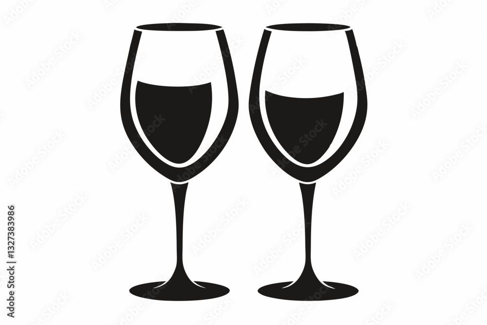 two glasses of wine line art silhouette vector illustration two glasses of wine line art silhouette vector illustration