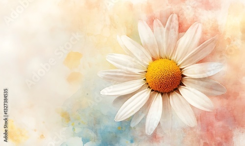 A beautiful watercolor painting depicts a daisy flower blossom