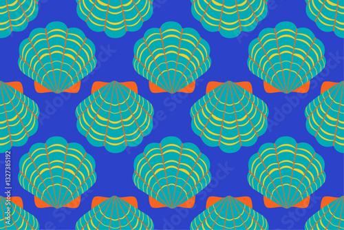 Seamless pattern with sea shells Hand drawn trendy flat style seashell. Tropical beach shells. Summer seamless pattern. Vector illustration