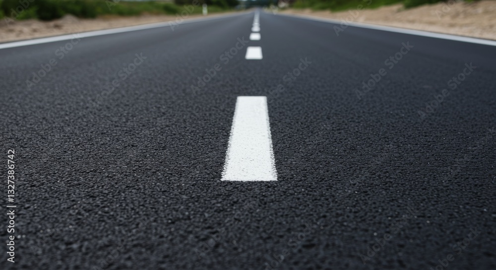 New Asphalt Road Construction - Clean asphalt road, new infrastructure, modern construction, clear markings, travel journey New Asphalt Road Construction - Clean asphalt road, new infrastructure, modern construction, clear markings, travel journey