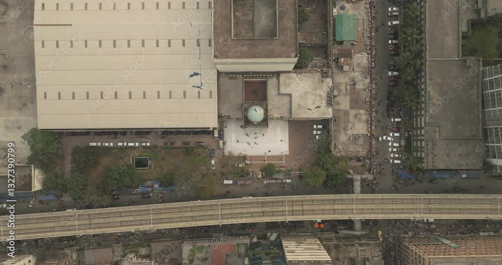 Aerial view of downtown cityscape with busy streets and urban architecture, Dhaka, Dhaka Province, Bangladesh. Aerial view of downtown cityscape with busy streets and urban architecture, Dhaka, Dhaka Province, Bangladesh.