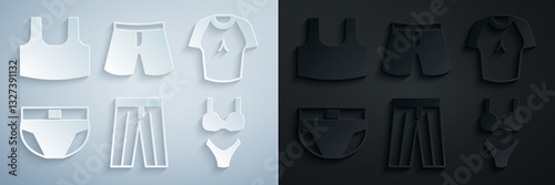 Set Pants, T-shirt, Men underpants, Swimsuit, Short or and Undershirt icon. Vector