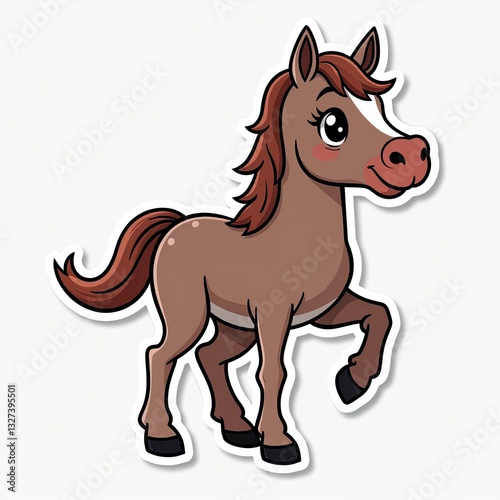 A cute brown cartoon pony gallops, an isolated vector animal illustration photo