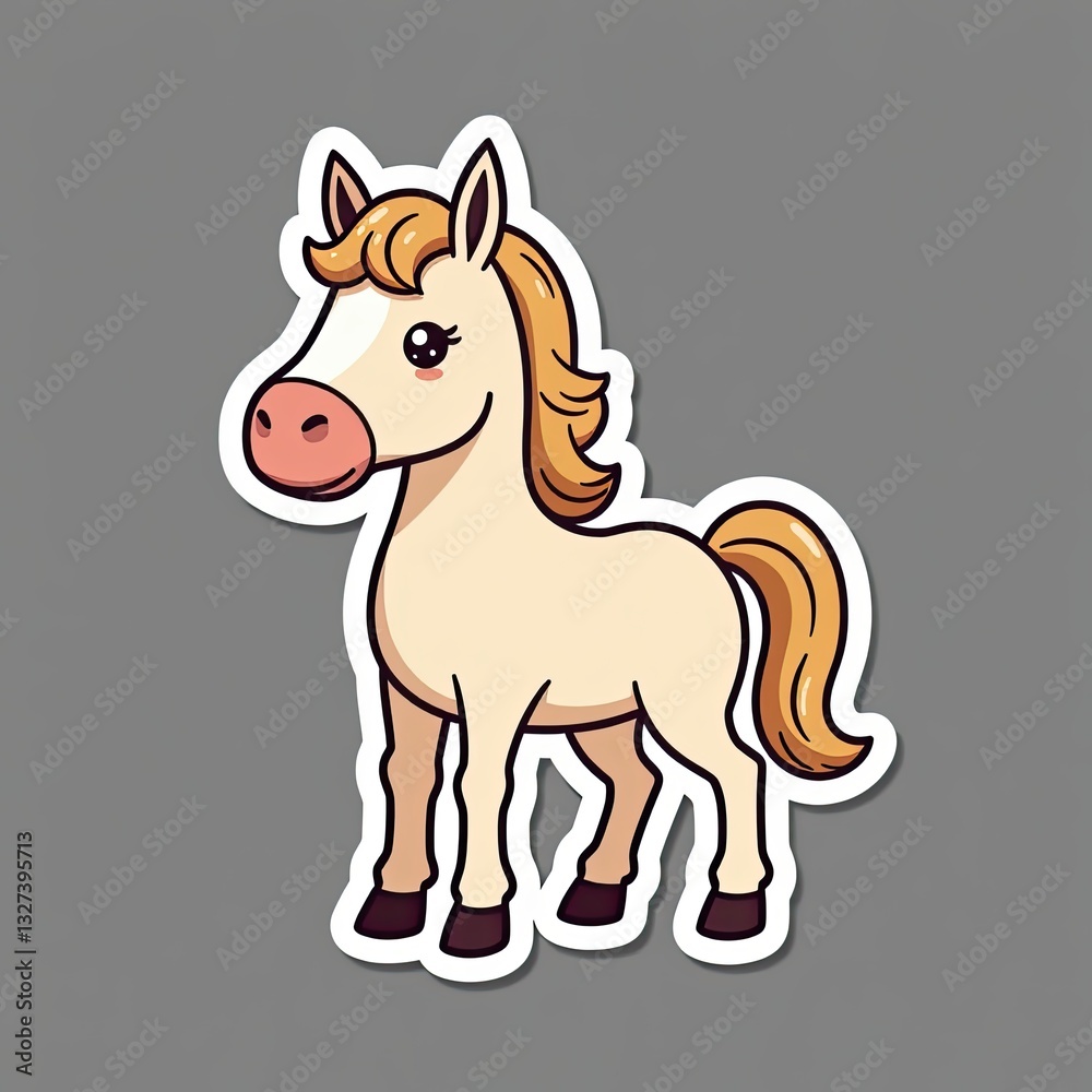 Fototapeta premium A cute brown cartoon pony gallops, an isolated vector animal illustration